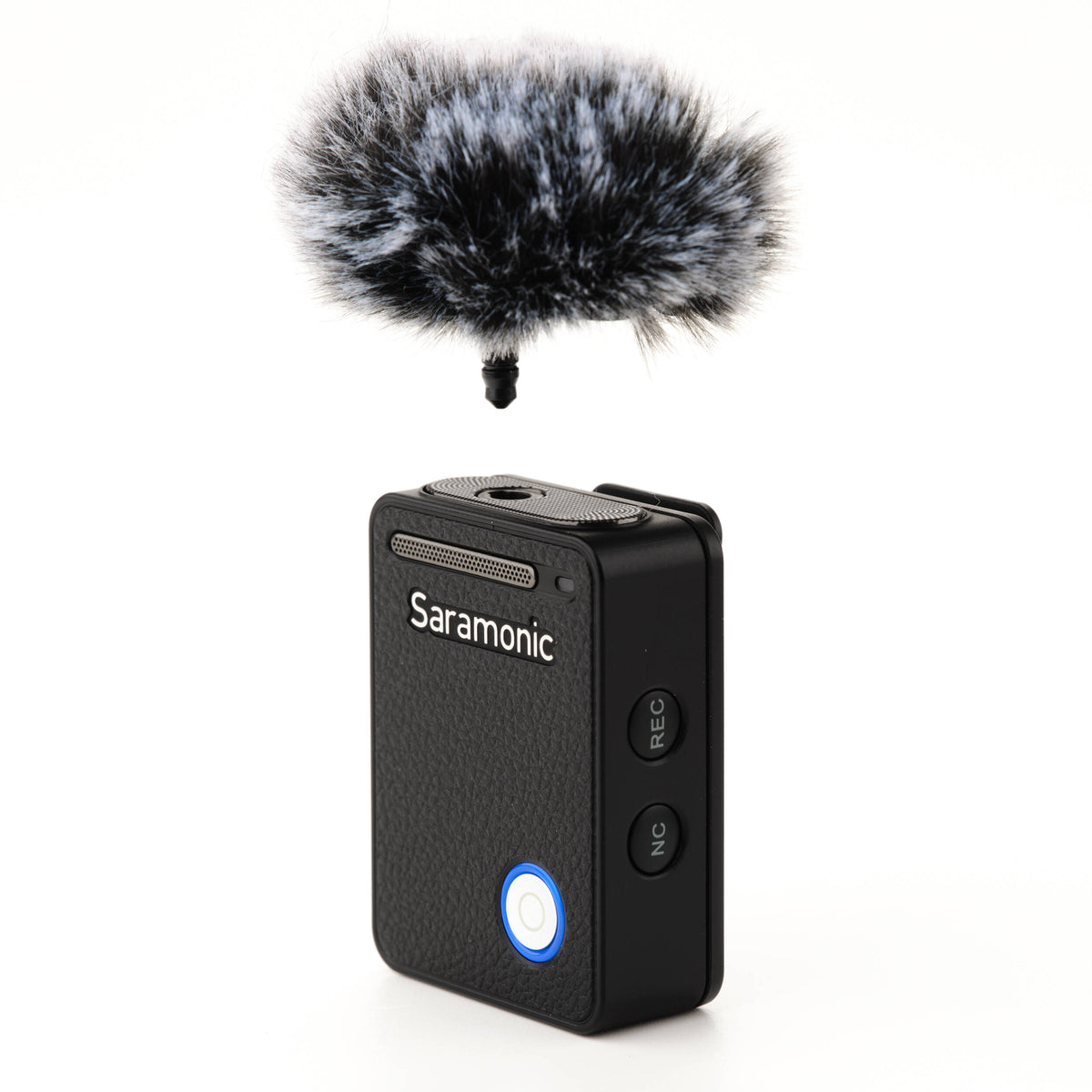 Wireless microphone system by Saramonic with Lavalier microphones, designed for creators, shown with transmitter and receiver units.