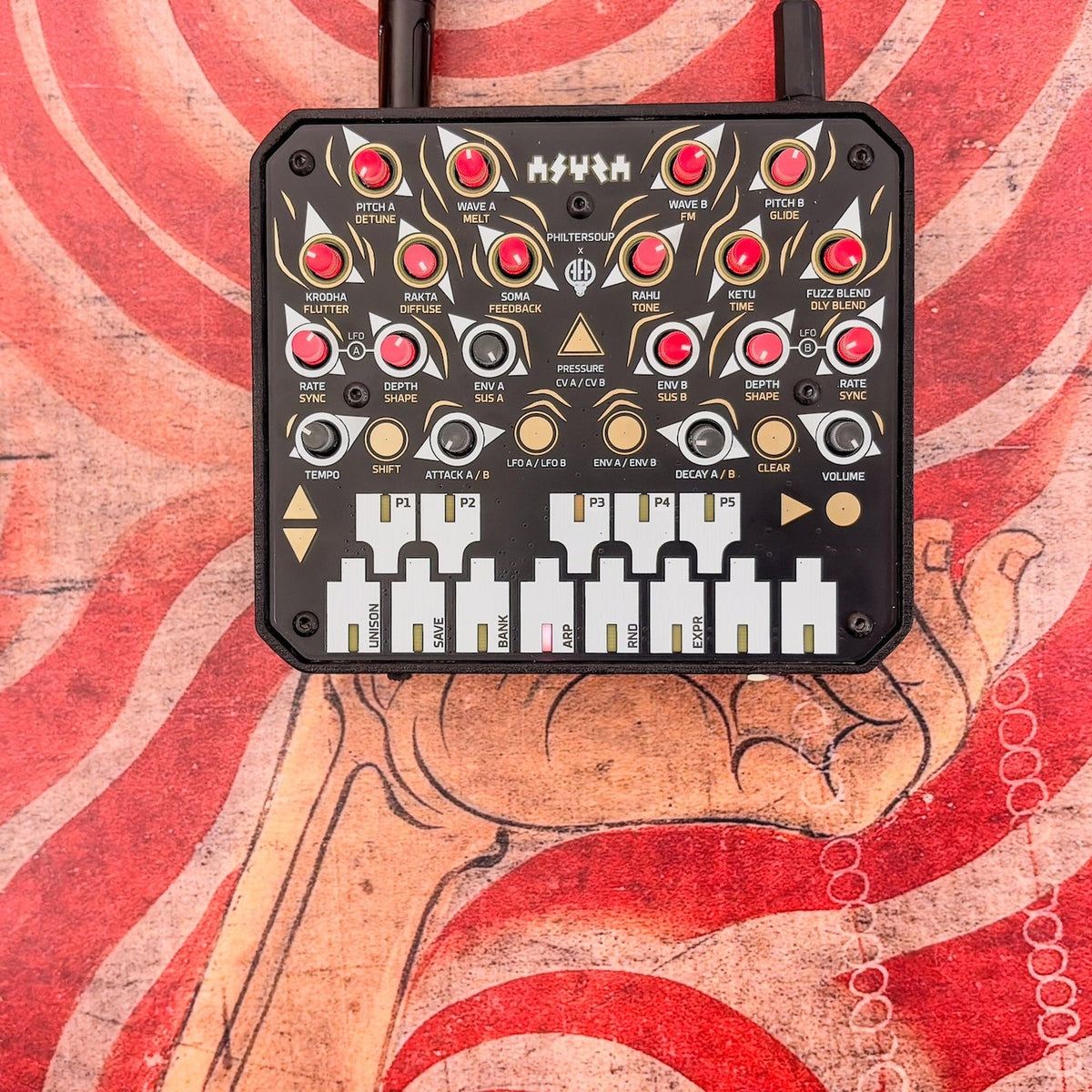 Animal Factory Amplification Asura, backlit knobs glowing red
