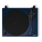 Cambridge Audio Spira turntable in Blue, top-down view of platter and tonearm