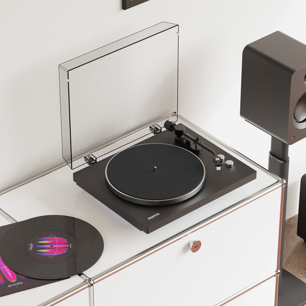 Kanto Audio OBI3 Gen 2 turntable, Black, lifestyle shot