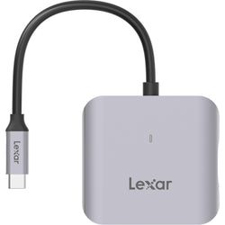 Lexar CFexpress Type B Card Reader LRW510U with USB-A and USB-C ports for fast data transfer from memory cards.