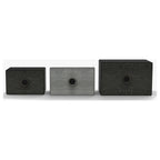 Onkyo GX-AiO 50, 100 and 150 side by side with magnetic fabric grilles fitted
