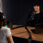 Rode LPA1 arms in a two-person video podcast studio