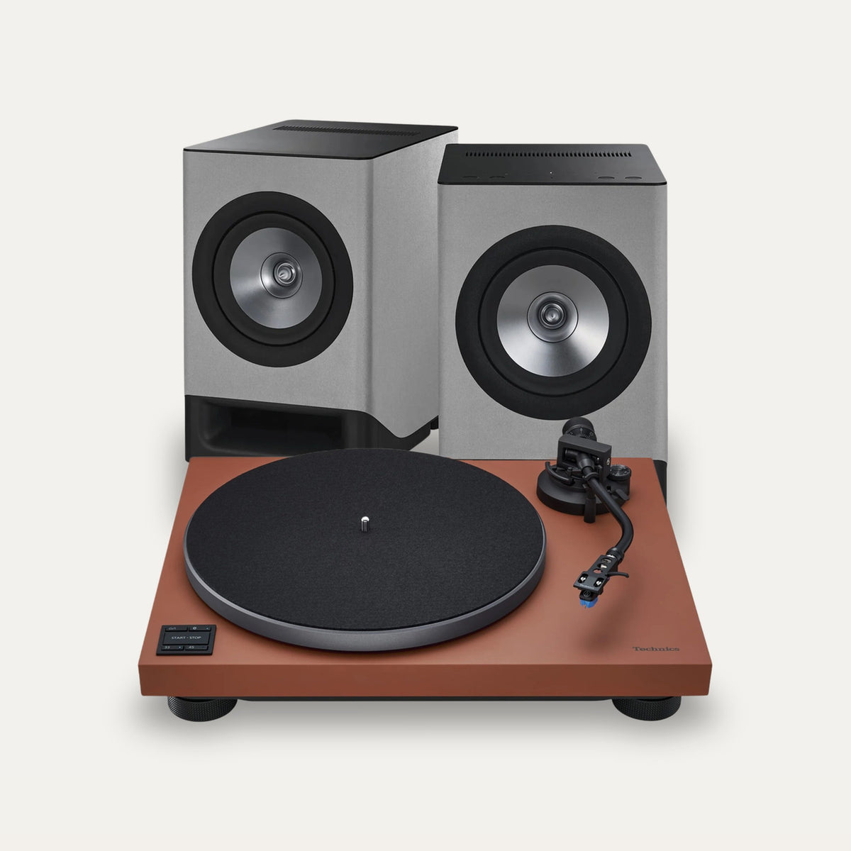 Technics SC-CX700 + SL-40CBT Vinyl Streaming Set – Speaker Colour Silky Gray, Turntable Colour Terracotta Brown