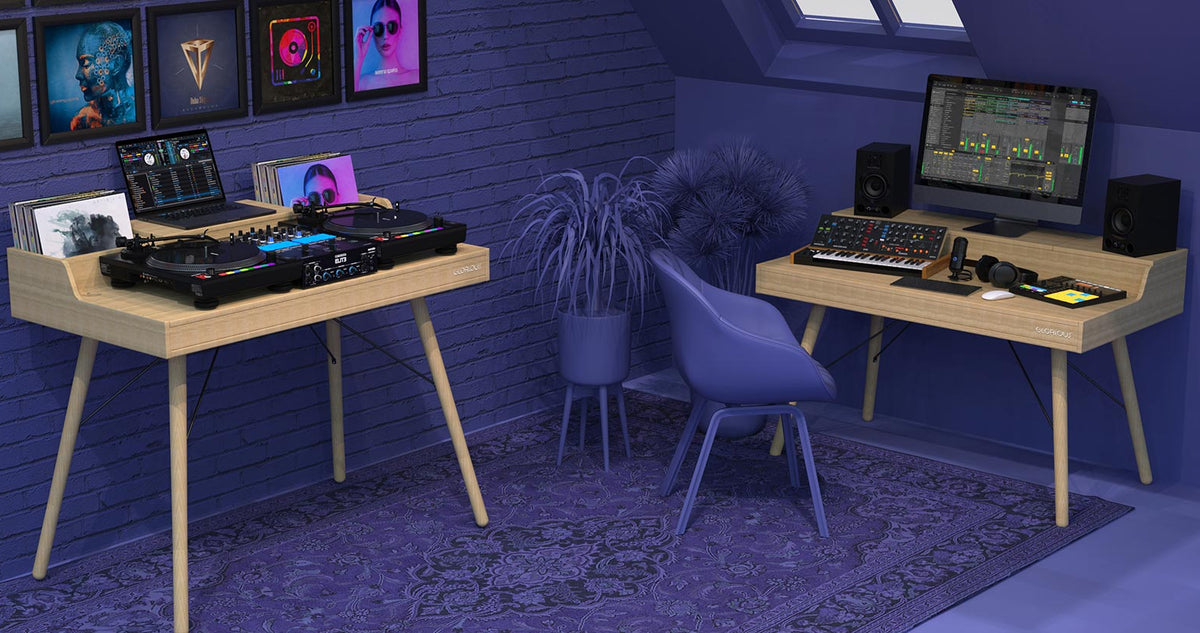 Glorious Vintage Music Station, a stylish studio furniture piece featuring a retro design and ample workspace for musicians.